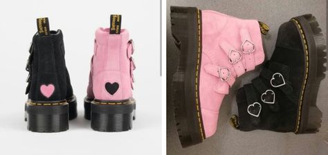 Doc Martens Black and Pink platform boots Dr Martens Pink Boots Outfit, Pink And Black Boots, Dr Martens Heart Boots, Pink And Black Doc Martens, Black Doc Martens, Pink Dr Martens, Pink Platform Boots, Doc Martens Black, Pink Platform