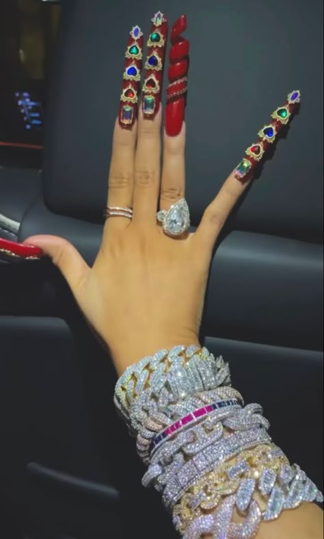 Cardi B Nails, Jewelry Video, Expensive Jewelry Luxury, Glamorous Nails, Exotic Nails, Long Square Acrylic Nails, Unique Acrylic Nails, Bling Acrylic Nails, Diamond Nails