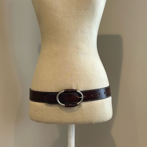 Dark Brown Leather Belt Round Silver Buckle Braided Leather Detailing White Stitching Gtd/Ao Funky Belts, Fringe Leather Belt, Clothes Pieces, Belts Brown, Trendy Belts, Wide Waist Belt, Tan Leather Belt, Brown Accessories, Leather Detailing