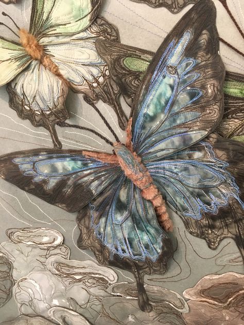 Butterfly Textiles, Textile Butterflies, Butterfly Structure, Annemieke Mein, Butterflies In Nature, Textiles Gcse, Applique Art, Textile Sculpture, Hand Embroidery Projects