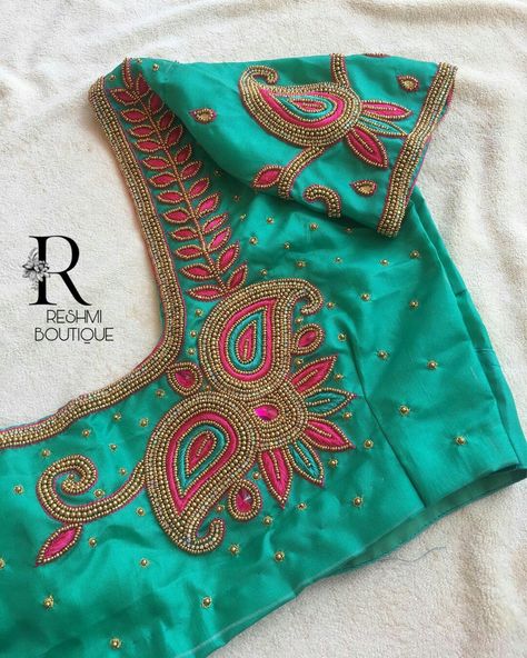 Mango Design Aari Work Blouse Back Neck, Mango Aari Design, Manga Design Aari Blouse, Mango Aari Work Designs, Mango Design Aari Work Blouse, Work Blouse Designs Simple, Tamil Selvi, Simple Wedding Blouse Designs, Blouse Designs Simple