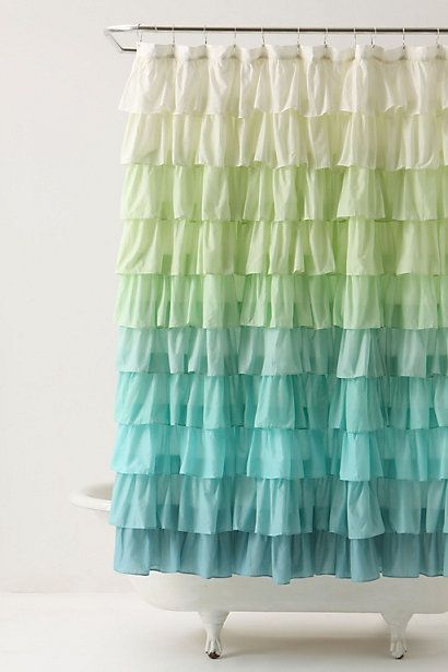 Those ruffles Anthropologie Shower Curtain, Ombre Shower Curtain, Curtain Tutorial, Diy Ruffle, Diy Shower Curtain, Ruffle Shower Curtains, Cute Shower Curtains, Ruffle Curtains, Anthropologie Inspired