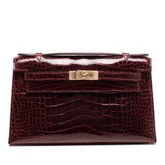 Hermes Mini  Kelly Hermes Pochette, Kelly Pochette, Hermes Purse, Alligator Purse, Alligator Handbags, Mini Hand Bag, Mini Kelly, Burgundy Bag, Crocodile Handbags