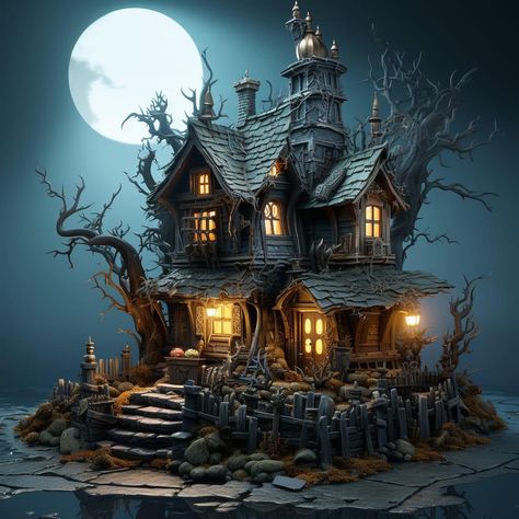 Halloween Diorama Ideas, Small Dream Homes, Halloween Diorama, Fairy House Crafts, Fairytale House, Witch Cottage, Steampunk House, Diorama Ideas, Spooky House