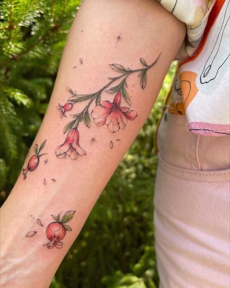 November Tattoo, Running Tattoos, Seed Tattoo, Pomegranate Tattoo, Maching Tattoos, Fruit Tattoo, Pomegranate Art, Vine Tattoos, Blossom Tattoo