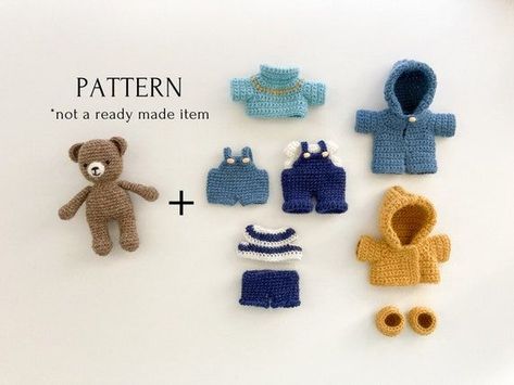 Crochet Pattern Bear With Set of Clothes, VIDEO, Amigurumi Crochet Paddington, Crochet Toy, Overalls, Tutorial in PDF, Easy to Follow - Etsy Crochet Bear Aesthetic, Small Crochet Clothes, Crochet Animals With Accessories, Small Wool Crochet Projects, Amigurumi With Clothes, Crochet Animal With Clothes, Crochet Doll With Clothes, Crochet Tiny Clothes, Mini Crochet Clothes