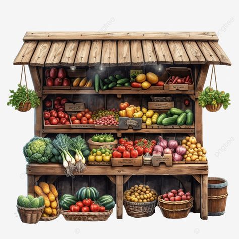 vegetable stall street shop marketplace Market Stall Display Ideas, Fruit Stall, Vegetable Stand, Shop Street, Garden Clipart, Vegetable Shop, Inktober 2024, Fruit Stand, 3d Environment