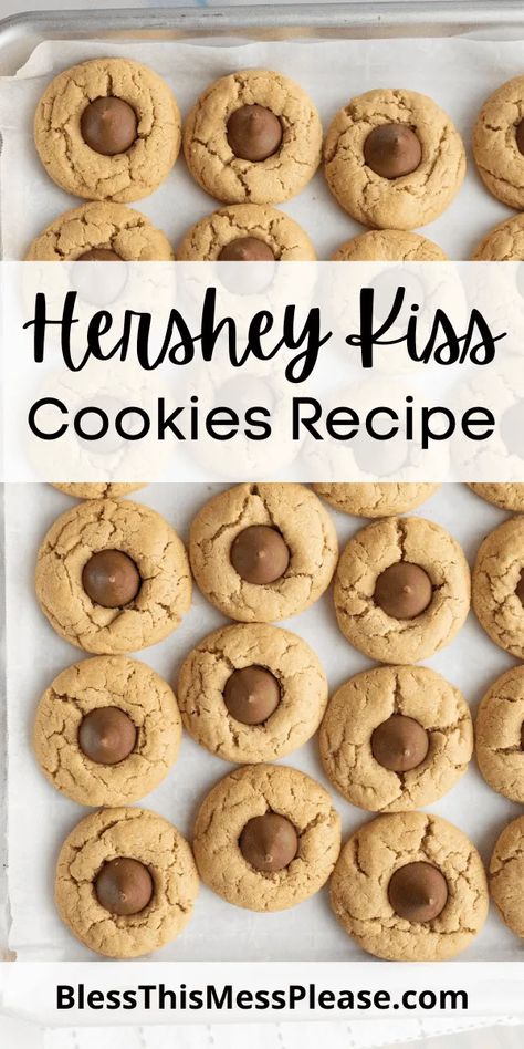 Kiss Cookie Recipe, Hershey Kiss Cookies, Fast Desserts, Peanut Butter Blossom Cookies, Kiss Cookies, Blossom Cookies, Chunky Peanut Butter, Hershey Kiss, Hershey's Kisses