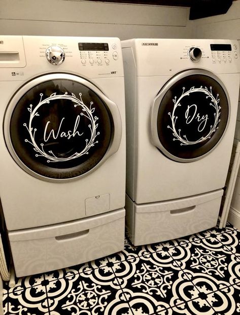 Farmhouse Laundry Decals Washer and Dryer Vinyl Decals Rustic | Etsy Stair Decals, Tiny Laundry Rooms, Laundry Room Wall Decor, Laundry Room Shelves, Farmhouse Laundry, Laundry Room Remodel, Laundry Decor, Home Decor Sets, Room Decals