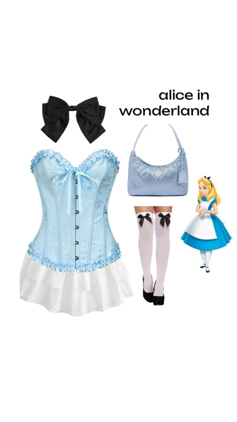 Alice N Wonderland Costume, Love Halloween Costumes, Alice In Wonderland Corset Costume, Alive In Wonderland Halloween Costume, Hot Customes Women, Alice In Wonderland College Costume, Alice And Wonderland Halloween Costume, Alive And Wonderland Costume, Alice Costume Aesthetic