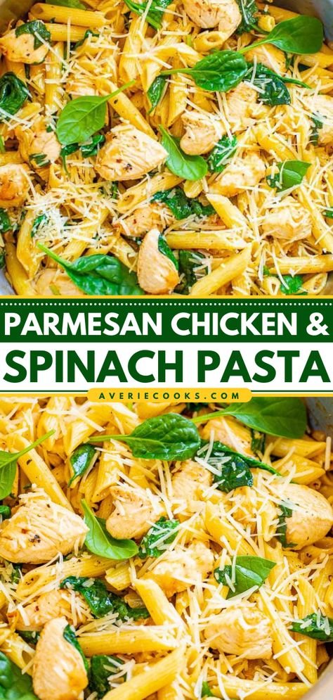 Chicken And Spinach Pasta, Spinach Pasta Recipes, Chicken Spinach Pasta, Comfort Pasta, Averie Cooks, Easy Pasta Salad Recipe, Chicken Spinach, Best Pasta Salad, Chicken And Spinach