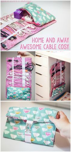 How to keep all of your cables and accessories organised, at home, or when travelling. Cute zipper and roll up bag to sew - free sewing pattern. Diy Pouch No Zipper, Diy Sy, Costura Diy, Diy And Crafts Sewing, Easy Sewing Projects, Diy Couture, Love Sewing, Crafts For Teens, Organizing Your Home