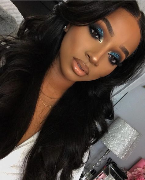 Blue Eyeshadow, Dark Skin Makeup, Baddie Makeup, Makeup For Black Women, Flawless Makeup, Prom Makeup, Gorgeous Makeup, Glam Makeup, Love Makeup