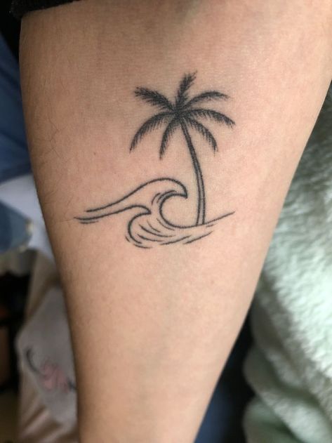 Palm And Wave Tattoo, Palm Tree Waves Tattoo, Small Palm Tree And Wave Tattoo, Palm Wave Tattoo, Wave And Palm Tree Tattoo Simple, Palm Tree Wave Tattoo, Wave And Palm Tree Tattoo, Wave Palm Tree Tattoo, Beach Wave Tattoo Ideas