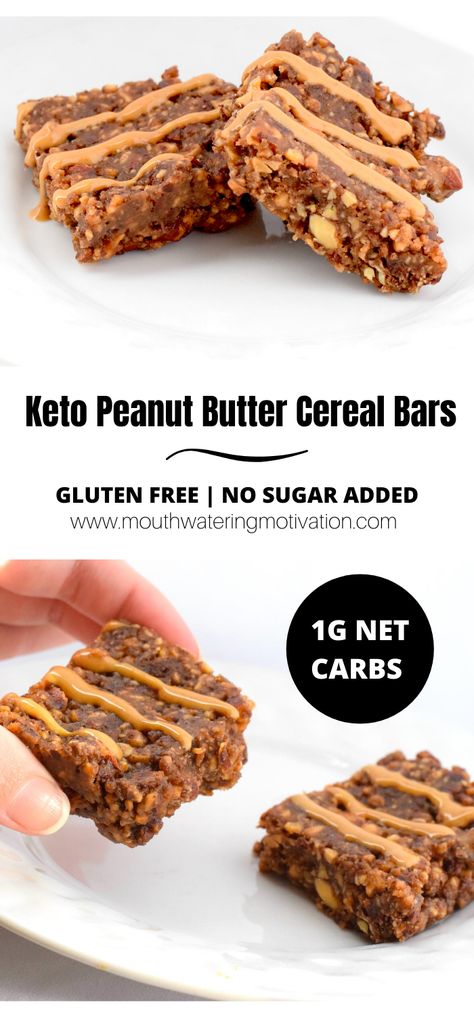 Keto Peanut Butter Cereal Bars - Mouthwatering Motivation Keto Pizza Dough, Peanut Butter Cereal Bars, Peanut Butter Cereal, Keto Pudding, Keto Cereal, Brownies Recipes, Keto Bars, Keto Peanut Butter, Low Carb Low Fat Recipes