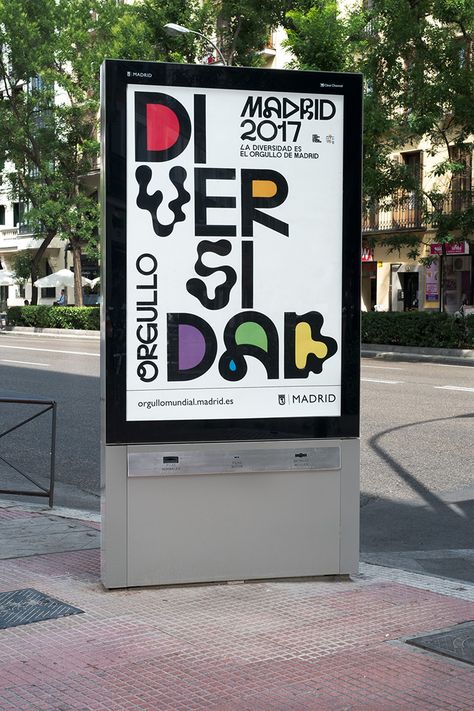 Koln_studio_madrid_world_pride_its_nice_that_1 Queer Graphic Design, Pride Branding, Pride Graphic Design, Exhibition Typography, Billboards Designs, Pride Poster, City Branding, Typo Poster, Pride Design