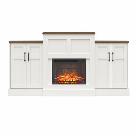 PRICES MAY VARY. STYLE AND FUNCTIONALITY: The Ameriwood Home Hattie Electric Fireplace Mantel offers a combination of style and functionality, making it an ideal addition to any living room décor ADJUSTABLE FLAME AND TEMPERATURE CONTROL: The 23" electric fireplace insert features adjustable flame settings and temperature control. Use the included remote control to create the perfect ambiance and set the ideal room temperature. BUILT-IN SIDE STORAGE CABINETS: The mantel includes side storage cabi Electric Fireplace Mantel, Space Heater Fireplace, Electric Fireplace With Mantel, Built In Electric Fireplace, Craftsman Farmhouse, Fireplace Entertainment Center, Living Room Built Ins, Fireplace Heater, Electric Fireplace Insert