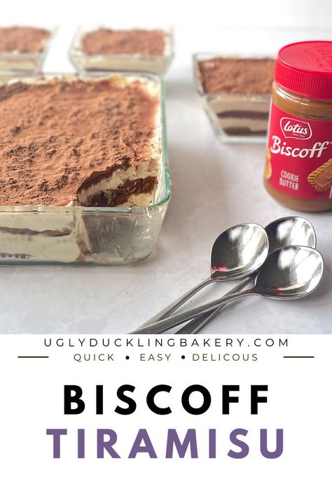 biscoff tiramisu in a large tray with spoons and jar of Biscoff cookie butter. Biscoff Tiramisu Recipes, Biscoff Syrup, Biscoff Tiffin, Biscoff Tiramisu, Biscoff Dessert, Spiked Coffee, Nutella Bread, Biscoff Recipes, Recipes From Scratch