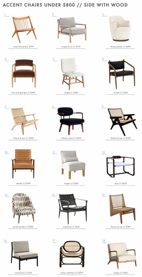 Accent Chairs Under $800 (Organized By How You Actually Use Them) - Emily Henderson Types Of Chairs, Vintage School Chairs, Poltrona Design, Living Room Reveal, Chairs And Tables, 카페 인테리어 디자인, Emily Henderson, تصميم للمنزل العصري, Modern Lounge Chairs