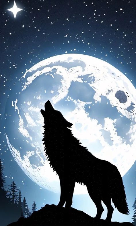 Moon Wolf Wallpaper, Lone Wolf Art, Wolf Art Drawing, Wolf And The Moon, Cool Lock Screen Wallpaper, Wolves Art, Wolf Background, Black And White Silhouette, Wolf Drawings