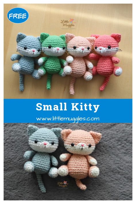 Small Kitty Free Crochet Pattern Crochet Kitties Free Pattern, Small Kitty Crochet Pattern, Amigurumi Tiny Free Pattern, Small Cat Amigurumi, Free Crochet Kitten Patterns, Crocheted Cat Pattern Free, Small Crochet Cat Pattern, Crochet Patterns Small Animals, Crochet Cat Arigumi