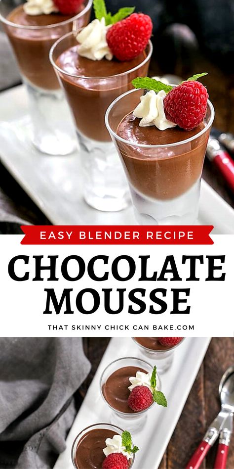 Easy Blender Chocolate Mousse - The easiest chocolate mousse ever!!! With only 4 ingredients plus boiling water, this is a terrific recipe to solve any chocolate cravings!! Blender Chocolate Mousse, Water And Chocolate Mousse, Chocolate Mousse With Cocoa Powder, Two Ingredient Chocolate Mousse, Quick Easy Chocolate Mousse, Delish Appetizers, Mousse Recipes Easy, Baking Bad, Easy Chocolate Mousse