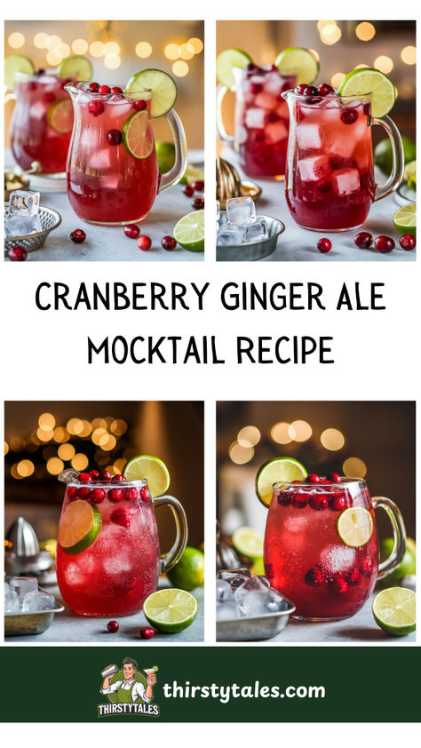 "Celebrate the holidays with our delicious Cranberry Ginger Ale Mocktail  Recipe! This festive cocktail combines the tartness of cranberry with the  zing of ginger ale, creating a refreshing mocktail perfect for any  occasion. Ideal for holiday gatherings, this non-alcoholic beverage is a  crowd-pleaser among all ages. Try this easy ginger ale recipe and elevate  your drink menu with this delightful cranberry mocktail. Cheers to festive  drinks and refreshing mocktails!" Christmas Mocktails Non Alcoholic With Ornament, Festive Mocktails Non Alcoholic, Cranberry Drink Recipes Non Alcoholic, Christmas Mojito Mocktail, Cocktail Mocktail Recipes, Christmas Drinks Recipes Nonalcoholic, Holiday Drink Non Alcoholic, Drinks With Ginger Ale, Christmas Mocktails Non Alcoholic Easy