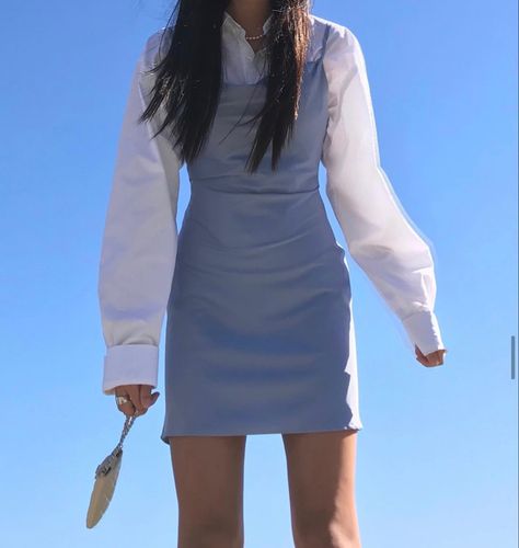 Dress And Shirt Layer Outfit, Teenagers Outfit, Dress Layering Outfit, Layer Dress Outfit, White Shirt Dress Outfit, Classy Outfits For Teens, Outfits Alt, Alt Tiktok, Jeans Blouse