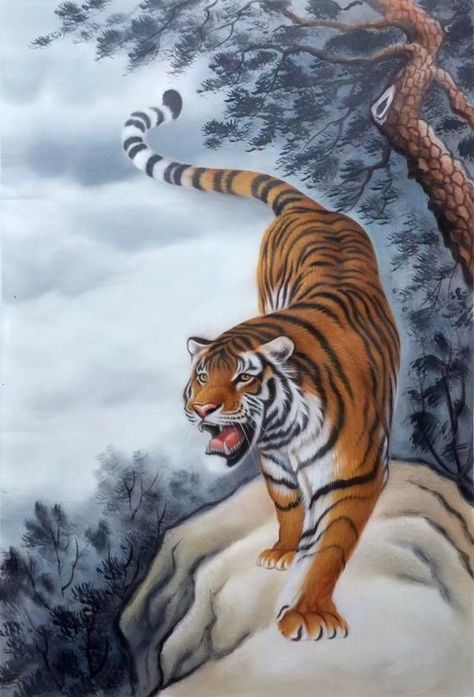 Big Cat Species, Tiger Artwork, Tiger Tattoo Design, Tiger Drawing, Painting Decoration, Tiger Painting, Chinese Art Painting, Tiger Pictures, Big Cats Art