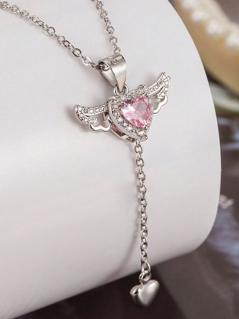 Silver  Collar  925 Sterling Silver   Embellished   Fine Jewelry Necklace For Girlfriends, Necklaces For Girlfriends, Collar Rosa, Neck Pieces Jewelry, Perfect Gift For Girlfriend, Angel Wing Necklace, Angel Wing Pendant, Bff Necklaces, Popular Handbags