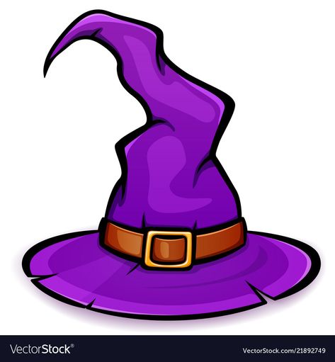 Halloween Trucco, Witch Hat Drawing, Witch Hat Design, Purple Witch Hat, Cartoon Witch, Purple Witch, Witch Boots, Hat Vector, Beautiful Witch