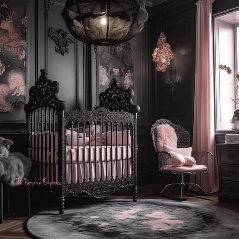 Goth Baby Nursery, Gothic Baby Nursery, Gothic Nursery, Dark Nursery, Victorian Nursery, Monique Lula, Black Nursery, Gothic Baby, Purple Nursery