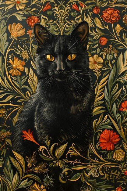 Photo a black cat in a floral print a pa... | Premium Photo #Freepik #photo Black Cat Images, Diy Cats, Digital Fashion, Floral Cat, A Black Cat, Floral Ideas, Black Cats, Global Fashion, Premium Photo