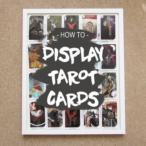 HOW TO: DISPLAY TAROT CARDS Tarot Card Display Ideas, Tarot Storage Ideas, Tarot Card Wall Art, Display Tarot Cards, Tarot Storage, Card Organization, Trading Card Display, Diy Tarot Cards, Tarot Cards For Beginners