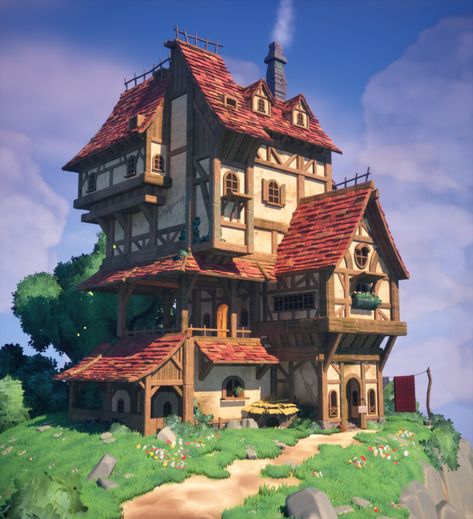 Isometric Medieval, Fantasy House Concept, Fantasy Inn, Medieval Games, Medieval House, Storybook Homes, Minecraft Medieval, House Games, Project Planning