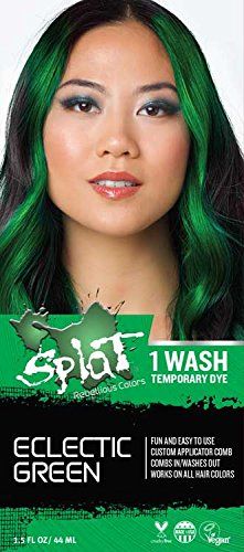 Diy Green Hair Dye Temporary, Temporary Green Hair, Hair Color Temporary, Wash Out Hair Dye, Bleach Hair Dye, Red Bob Haircut, Bleach Hair Color, Splat Hair Color, Green Hair Dye