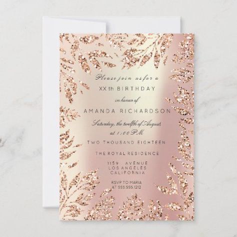 $2.21 | Pink Rose Gold Glitter Leafs Floral Frame Pearly Invitation #vip #wedding #bridal #birthday #pink-rose-gold-blush #garden-leafs-botanical-floral #floral-frame Popular Wedding Invitations, Rose Gold Wedding Invitations, Rose Gold Invitations, Save The Date Wording, Rsvp Postcard, Gold Invitations, Gold Wedding Invitations, Floral Frame, Rose Gold Glitter