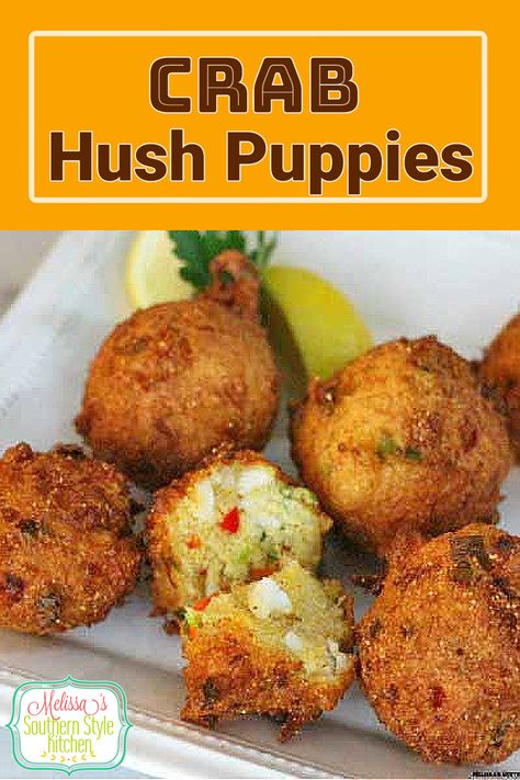 Crabmeat Hush Puppies, Crab Meat Hush Puppies, Seafood Patties, Crab Hush Puppies, Crab Balls, Hush Puppies Recipe, Hush Puppy, Crab Cake Recipes, Crab Meat Recipes