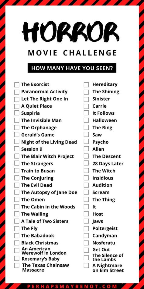 Horror Movie Challenge, Must Watch Netflix Movies, Scary Movie List, Scary Movies To Watch, Movie Challenge, Tatabahasa Inggeris, Horror Movies List, Bahasa Jepun, Movies To Watch Teenagers