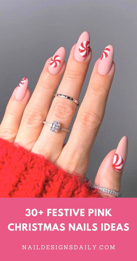 The prettiest pink Christmas nail designs and ideas for the holiday season of 2022. Plenty of ideas for acrylic, almond nails, coffin or even short nails with lots of simple and cute nail art, featuring some of the prettiest shades from light pink, baby pink to dark pink, combined with white or red colors, and the most popular nail art like snowflakes. Candy Cane Nails, Red Christmas Nails, Winter Nails Acrylic, Christmas Nails Easy, Cute Christmas Nails, Christmas Gel Nails, Nail Candy, Christmas Nails Acrylic, Festival Nails