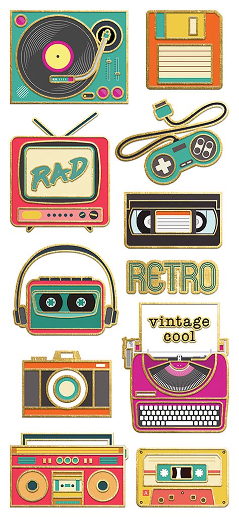 Old Stickers, Retro Electronics, Trendy Stickers, Boys Sticker, Paper House, Tumblr Stickers, Sticker Template, Retro Theme, Beautiful Stickers