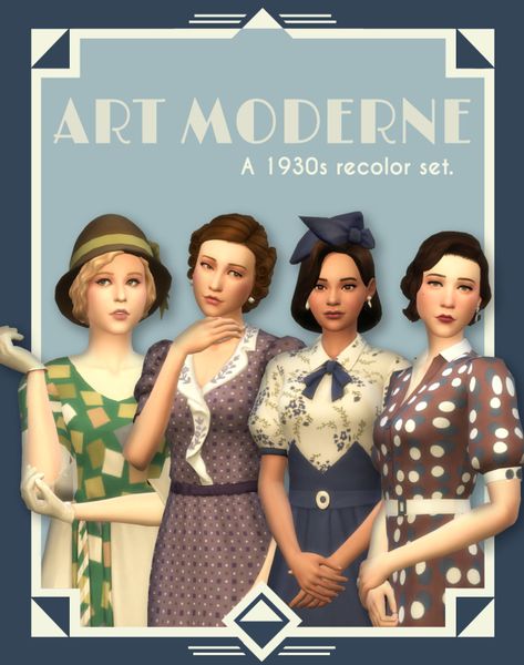 Art Moderne Set Sims 4 Add Ons, Grandma Clothes, Sims 4 Decades Challenge, Sims 4 Mm Cc, Sims 4 Expansions, Sims 4 Dresses, Sims 4 Mm, Sims4 Clothes, Sims 4 Cc Packs