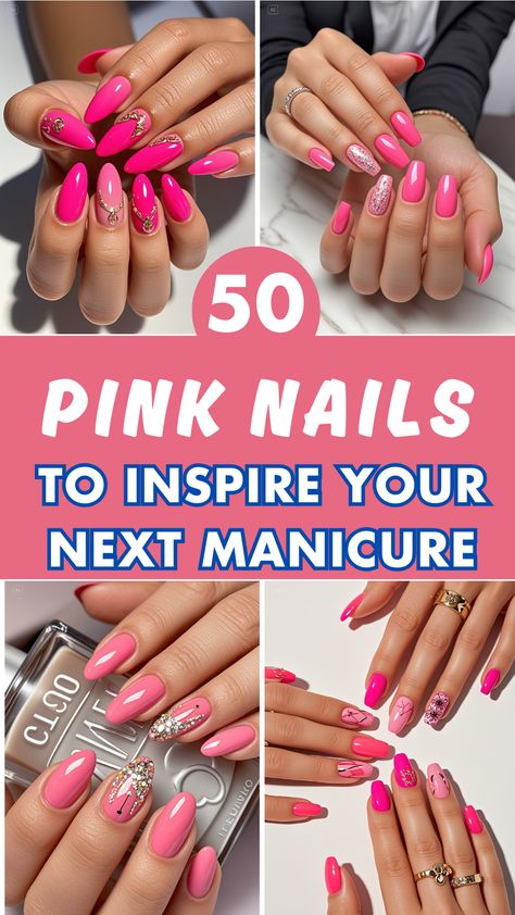 Pink nails, endless possibilities. These stunning designs combine beauty and creativity, perfect for any occasion. Get ready to fall in love with pink all over again. Short Pink And Silver Nails, Purple Pink Nails Designs, Fun Pink Nail Designs, Multi Pink Nails, Pink Fun Nails, Cute Pink Birthday Nails, Pink And Sparkle Nails, Birthday Pink Nails, Dark Pink Nails Designs