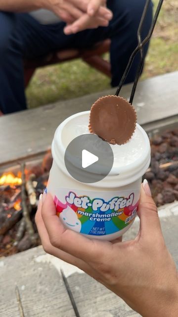 The Daily Nelly on Instagram: "Don’t miss this. #reeses #smores #smorehack #summer #campfire #reeesesmore" Best Smores Campfire, Woofums Recipes, Foods To Roast On Campfire, Camp Desert Ideas, Fall Campfire Party, Things To Cook Over A Campfire, Desserts Over Campfire, Camp Fire Treats, Fire Pit Snack Ideas