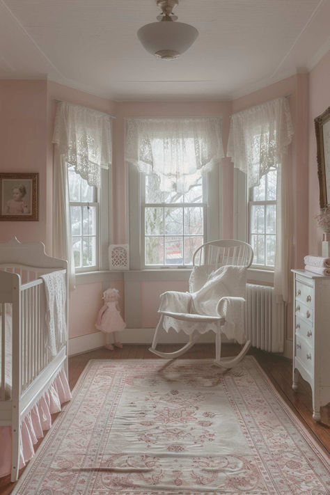 50 Cozy Baby Girl Nursery Designs for Sweet Dreams Coquette Baby Room, Princess Nursery Room, Nursery Aesthetic, Baby Girl Nursery Ideas, Nursery Design Girl, Vintage Girl Nursery, Girl Nursery Ideas, Cozy Baby Room, Girly Nursery