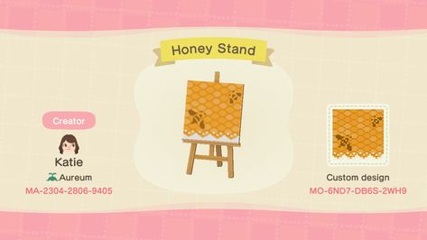 Katie on Twitter: "Made a little pattern for my islands honey stall next to my hives and hybrids! #AnimalCrossing #ACNH… " Acnh Beehive Ideas, Acnh Honey Stall Ideas, Acnh Honey, Beehive Ideas, Honey Stand, Acnh Motifs, Acnh Paths, Cyberpunk Armor, Ac New Leaf