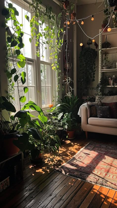 Bedroom Full Of Plants, Familiar Aesthetic, Cozy Flat, Diy Home Decor Living Room, Finsbury Park, Boho Style Bedroom, Leaving Room, Plant Room, Minimalist Home Interior