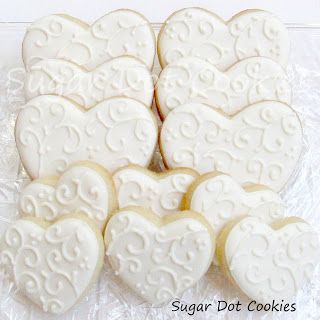 Sugar Dot Cookies: White on White Wedding Sugar Cookies with Royal Icing White On White Wedding, Wedding Sugar Cookies, Dot Cookies, Decorative Desserts, Wedding Cookies Decorated, Wedding Shower Cookies, Sugar Cookies With Royal Icing, Anniversary Cookies, Wedding Cake Cookies