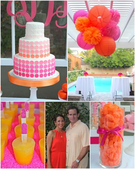 Ideas para una fiesta fucsia y naranja, de Pizzazzerie / Ideas for a pink and orange party, from Pizzazzerie Pink And Orange Party, Preppy Party, Orange Party, 40th Birthday Party, Orange Baby, 40th Birthday Parties, Orange And Pink, Pink Parties, Fiesta Party