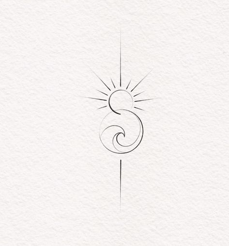 Star And Sea Tattoo, Ocean Calf Tattoo, Sunrise And Moon Tattoo, Tiny Beach Themed Tattoos, Sun Lines Tattoo, One Line Sun Tattoo, Sun Moon Waves Tattoo, Ocean And Moon Tattoo, Waves And Sun Tattoo